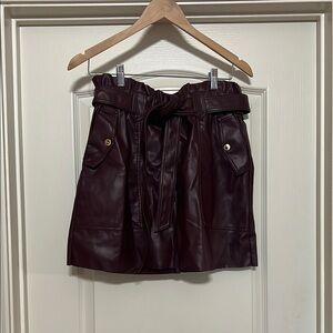 Elegant Burgundy Leather Skirt